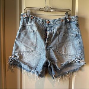 We The Free Light Blue Distressed High-Waist Denim Shorts